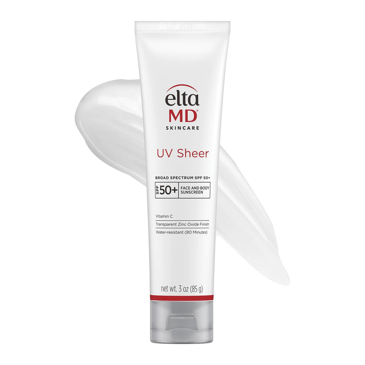 EltaMD UV Sheer Face and Body Sunscreen SPF 50+,Oil Free,No White Cast Sunscreen for Face and Body,Zinc Oxide Formula,3.0 oz Tube,(Pack of 2)