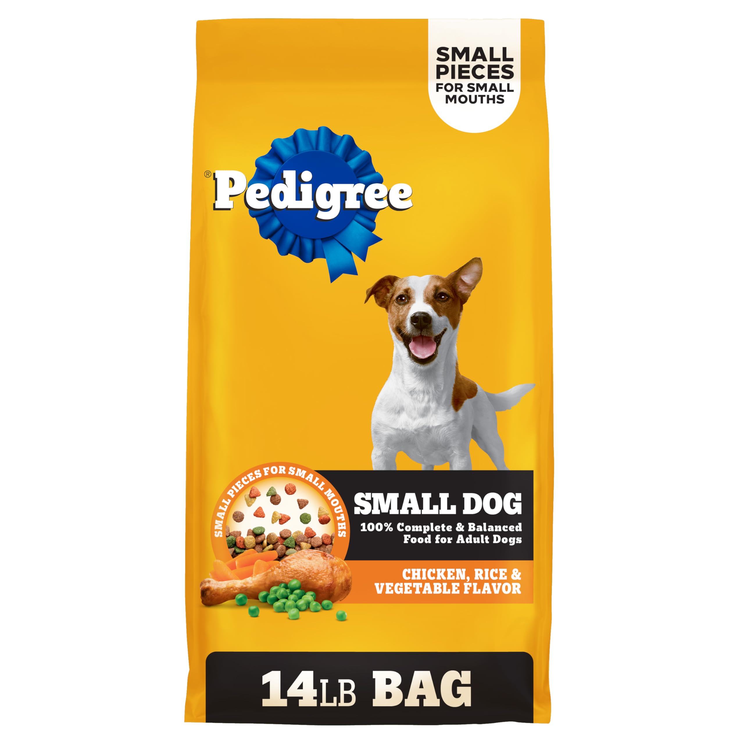Pedigree Small Dogs Dry Dog Food, Grilled Steak and Vegetable, 14 lb | 100% complete & balanced, 36 vitamins & minerals, Omega-6 & Zinc, natural fibers for digestion, immune support