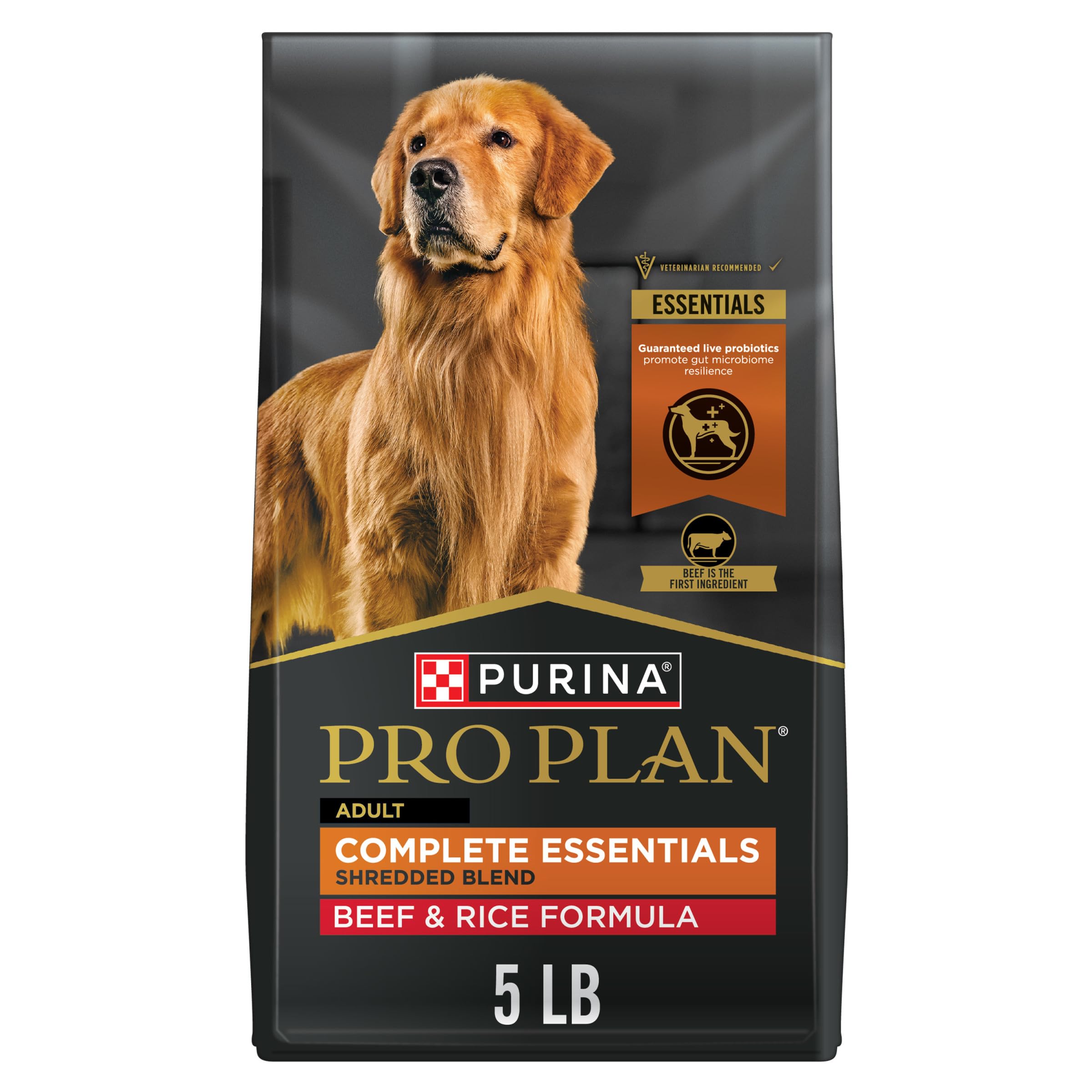 Purina Pro Plan Complete Essentials Shredded Blend Beef and Rice Dog Food Dry Formula with Probiotics for Dogs - 15 lb. Bag