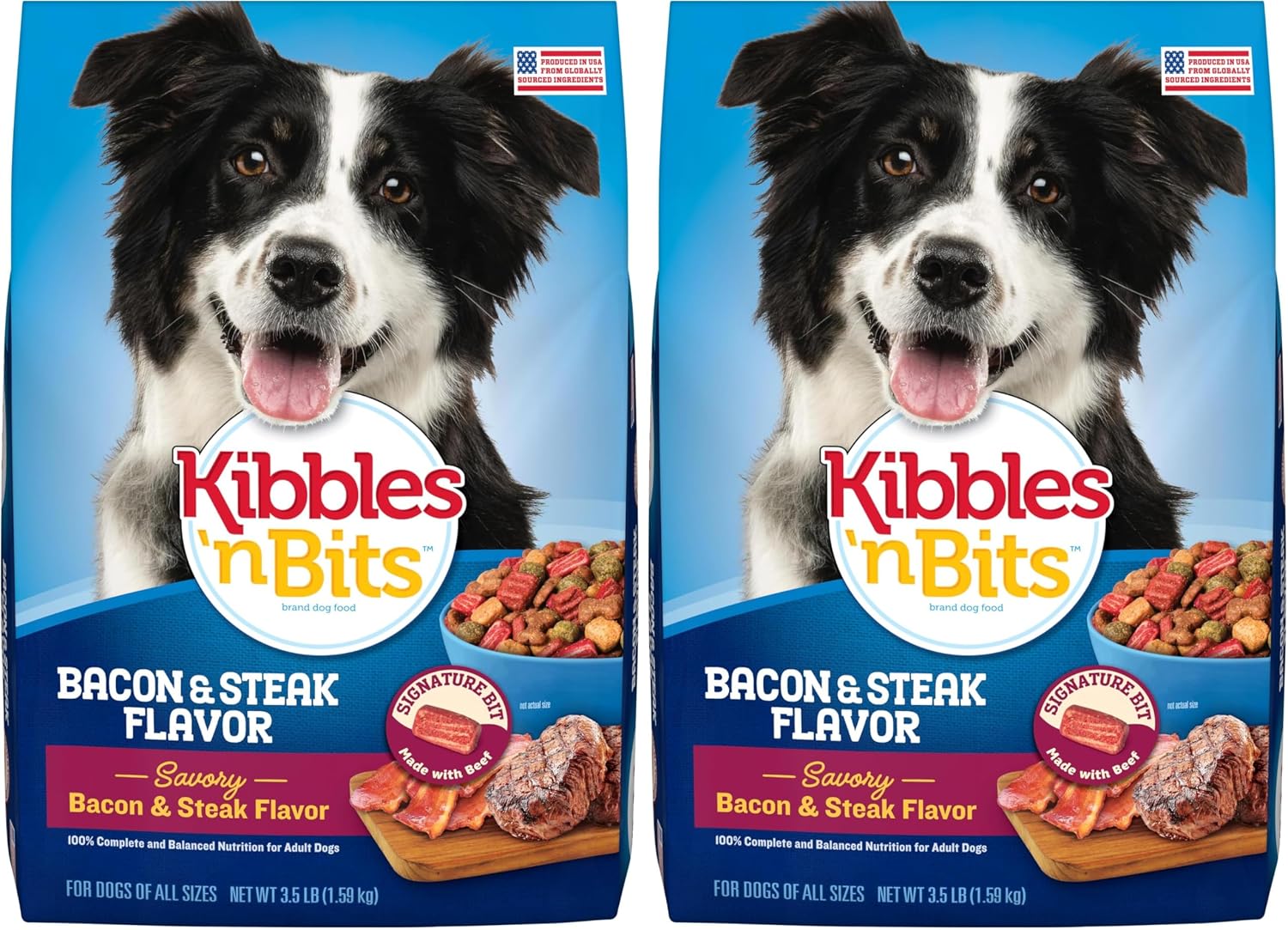 Kibbles 'n Bits Dry Dog Food, Savory Bacon & Steak Flavor for Adult Dogs 16 lb. Bag | Complete & Balanced Nutrition Formulated For Adult Dogs, Crunchy Kibbles And Chewy Meaty Bits