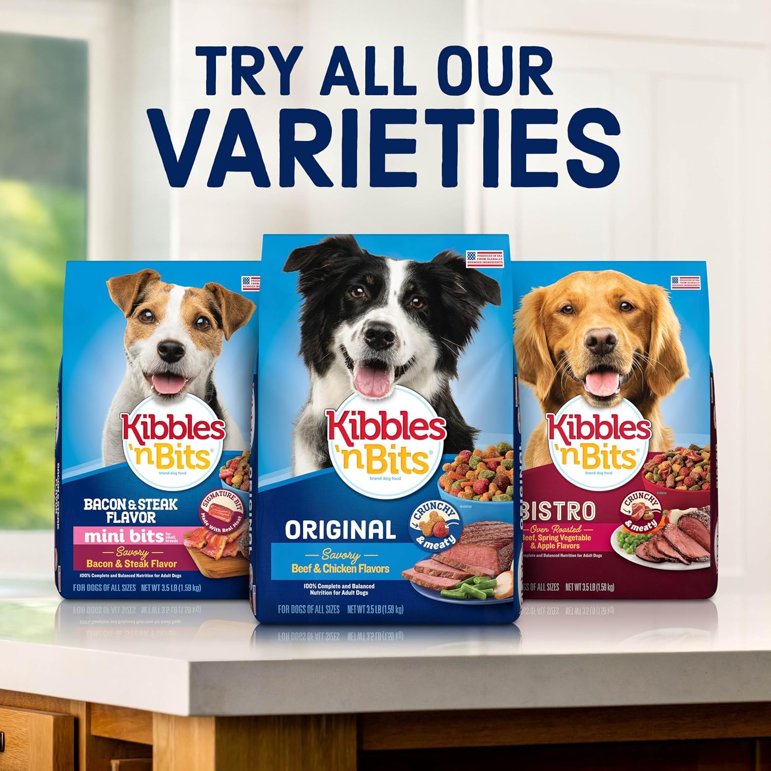 Kibbles 'n Bits Dry Dog Food, Savory Bacon & Steak Flavor for Adult Dogs 16 lb. Bag | Complete & Balanced Nutrition Formulated For Adult Dogs, Crunchy Kibbles And Chewy Meaty Bits