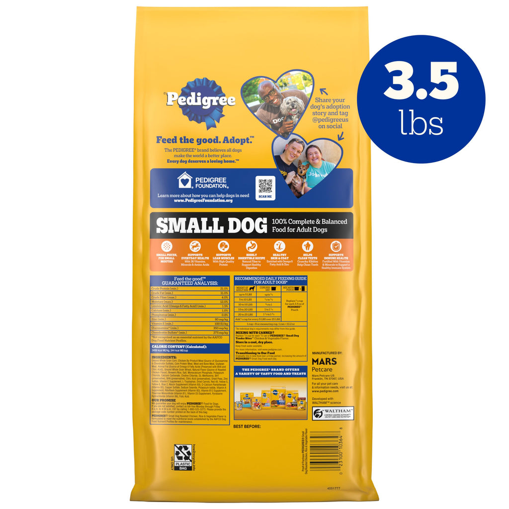 Pedigree Small Dogs Dry Dog Food, Grilled Steak and Vegetable, 14 lb | 100% complete & balanced, 36 vitamins & minerals, Omega-6 & Zinc, natural fibers for digestion, immune support