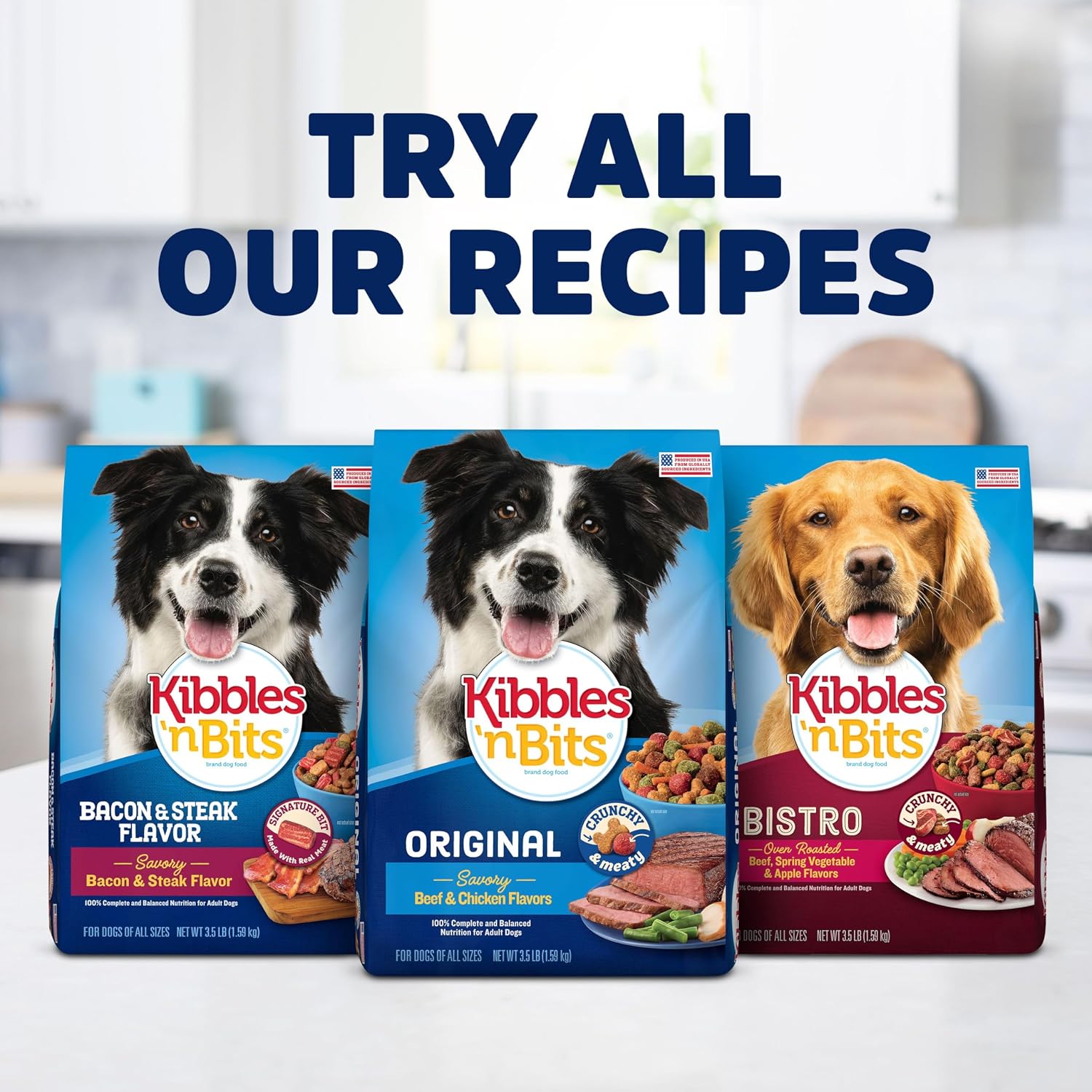 Kibbles 'n Bits Dry Dog Food, Savory Bacon & Steak Flavor for Adult Dogs 16 lb. Bag | Complete & Balanced Nutrition Formulated For Adult Dogs, Crunchy Kibbles And Chewy Meaty Bits