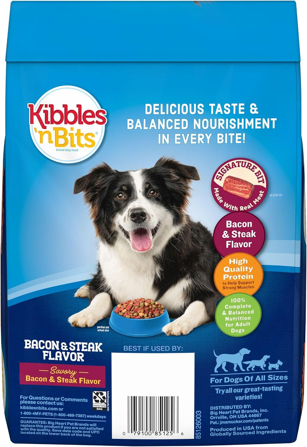 Kibbles 'n Bits Dry Dog Food, Savory Bacon & Steak Flavor for Adult Dogs 16 lb. Bag | Complete & Balanced Nutrition Formulated For Adult Dogs, Crunchy Kibbles And Chewy Meaty Bits