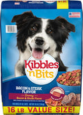 Kibbles 'n Bits Dry Dog Food, Savory Bacon & Steak Flavor for Adult Dogs 16 lb. Bag | Complete & Balanced Nutrition Formulated For Adult Dogs, Crunchy Kibbles And Chewy Meaty Bits